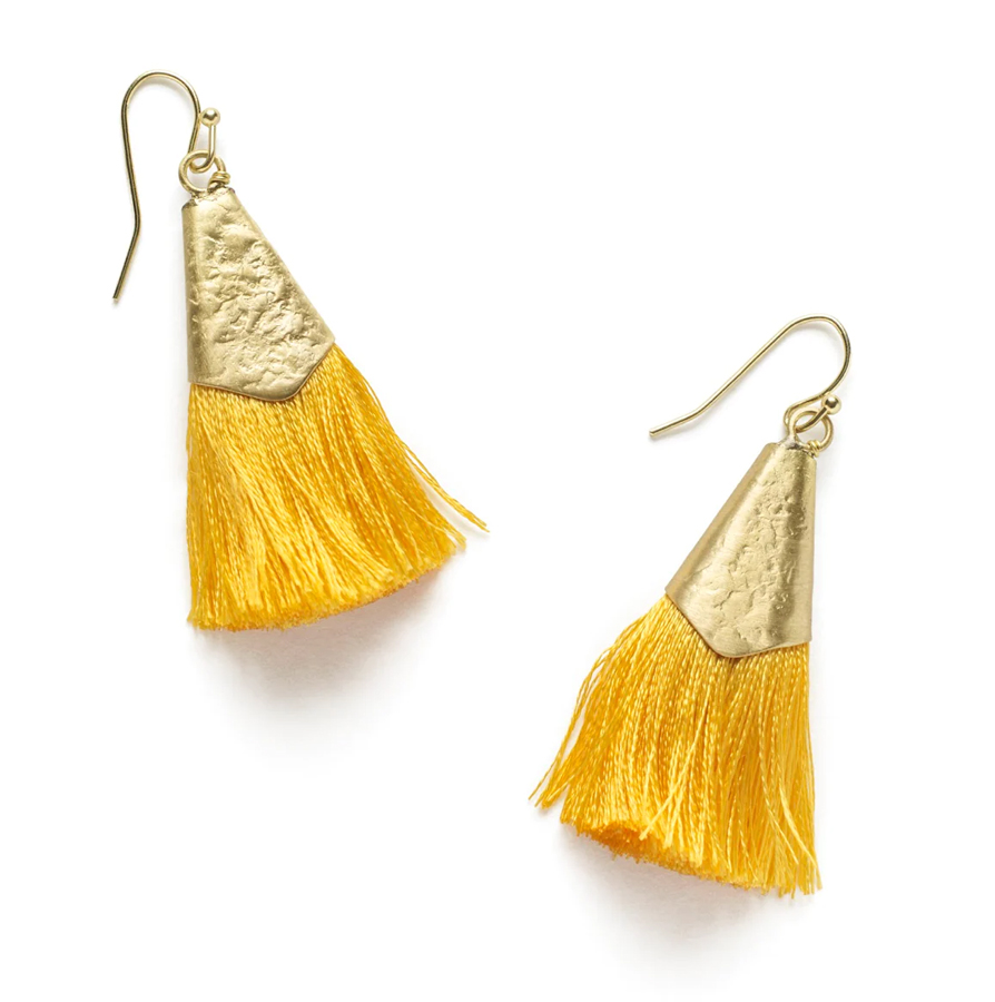 So Just Shop Gold Kiara Earrings - Yellow Tassel