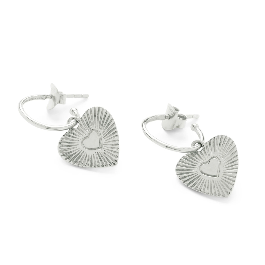 So Just Shop Silver Lira Heart Charm Hoop Earrings
