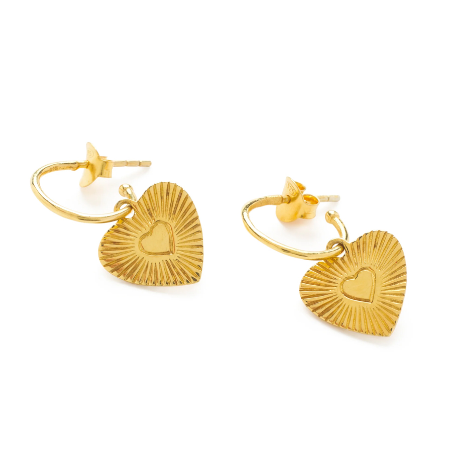 So Just Shop Gold Lira Heart Charm Hoop Earrings