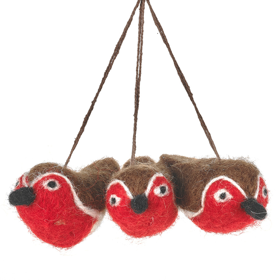 Felt Baby Red Robins Decorations - Set of 3