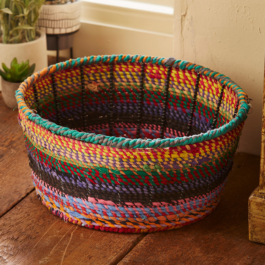 Recycled Fabric Covered Round Metal Basket