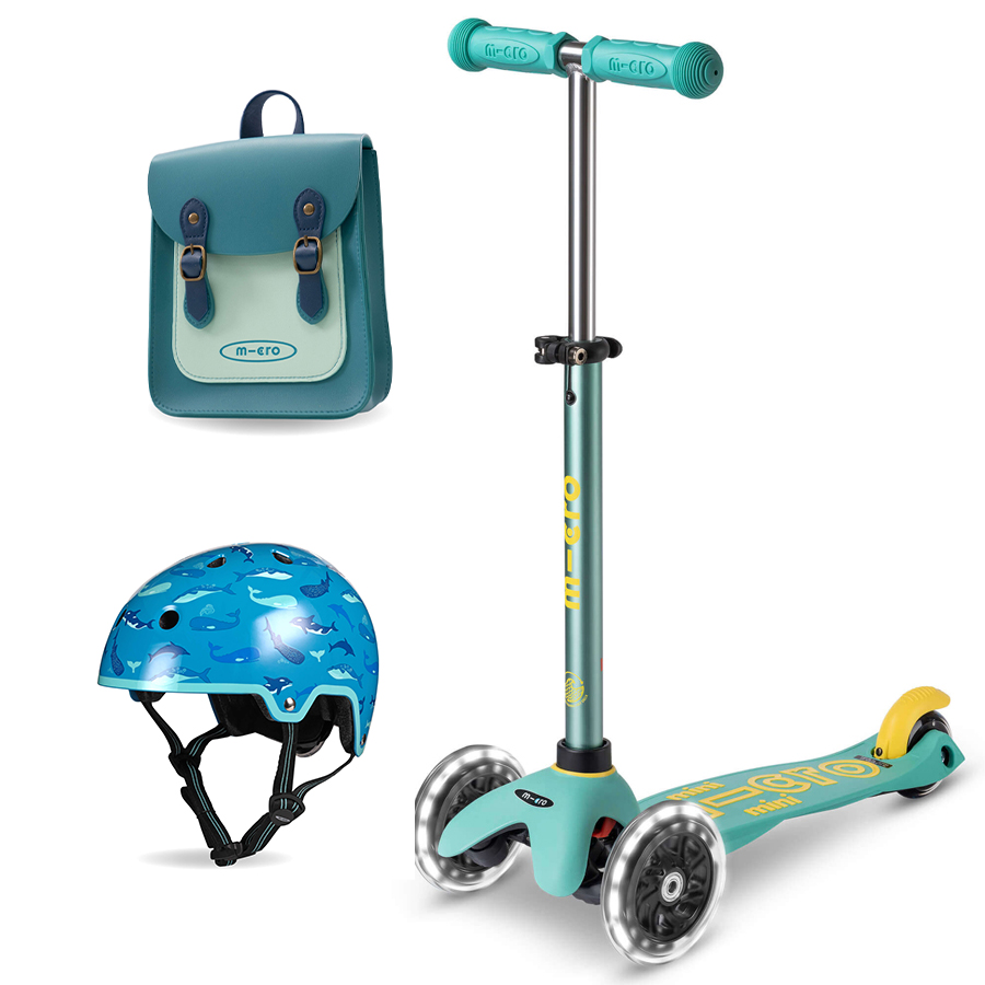 Micro Eco Mini Deluxe Scooter & Helmet - Mint with Aqua & Teal Satchel