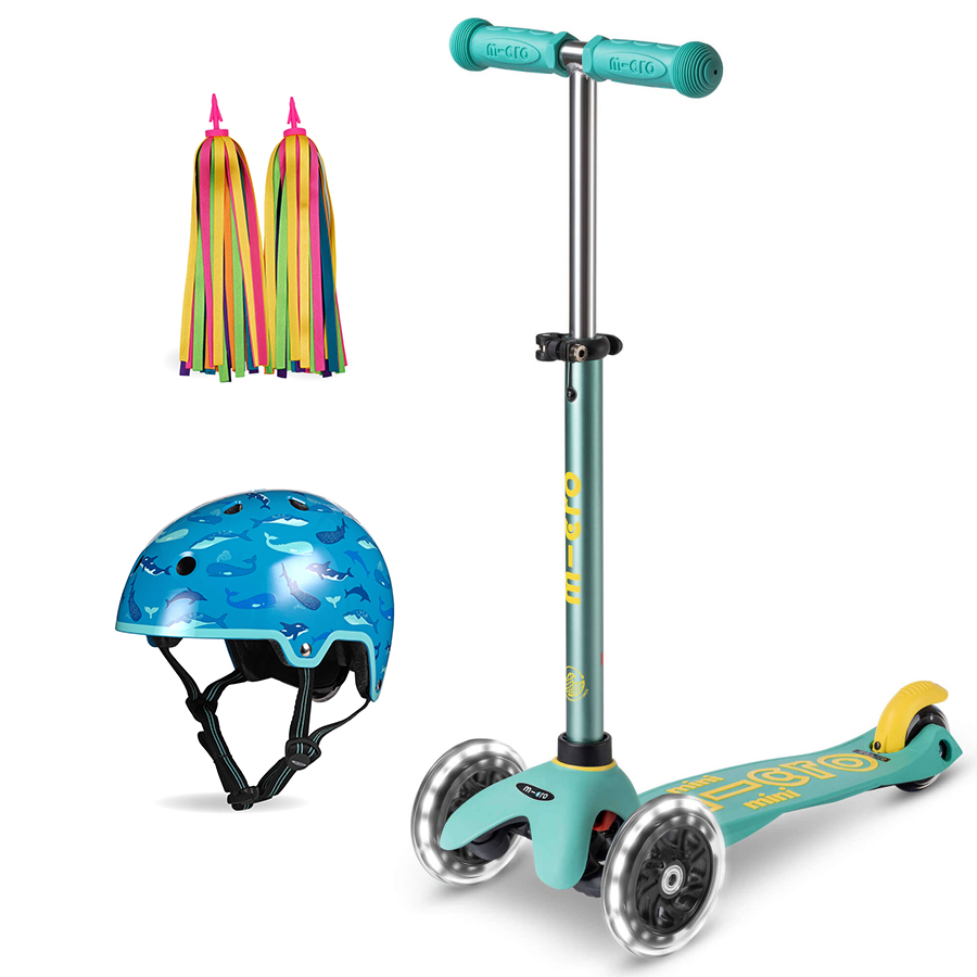 Micro Eco Mini Deluxe Scooter - Mint with Ribbons & Helmet