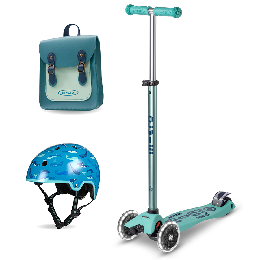 Micro Eco Maxi Deluxe Scooter & Helmet  - Mint with Aqua & Teal Satchel