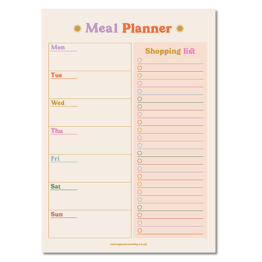 Once Upon a Tuesday A5 Meal Planner and Shopping List