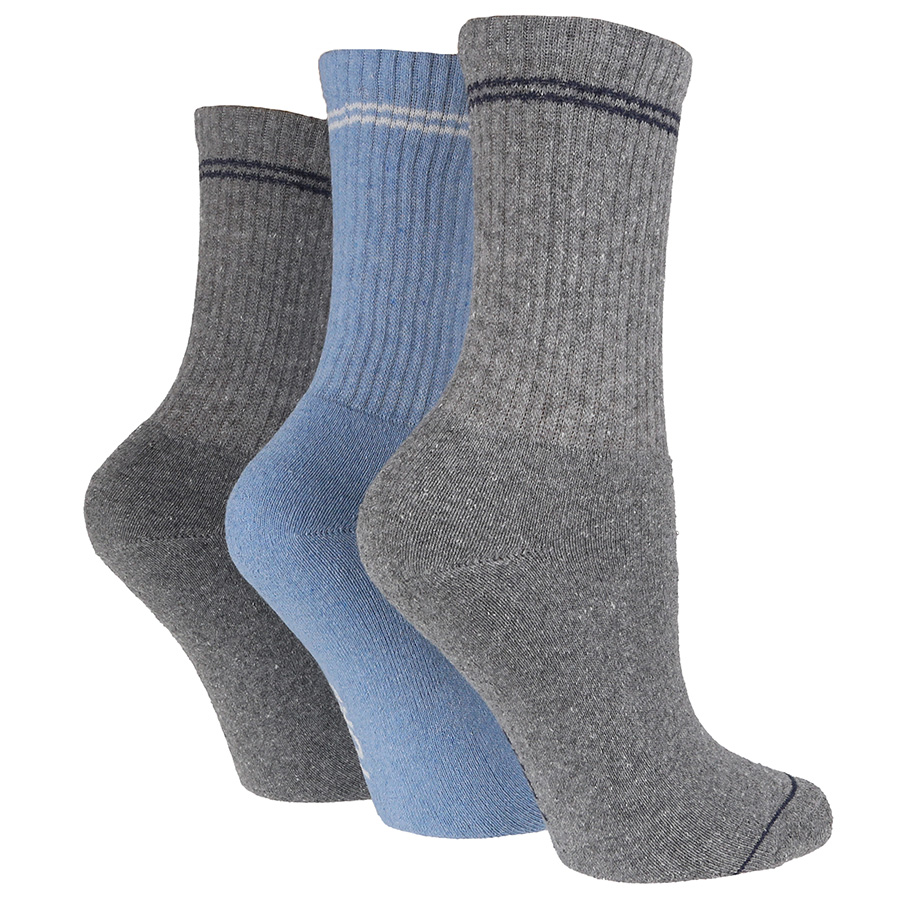 Tore Grey & Sky Blue Stripe Crew Sports Socks - UK4-8 - 3 Pairs