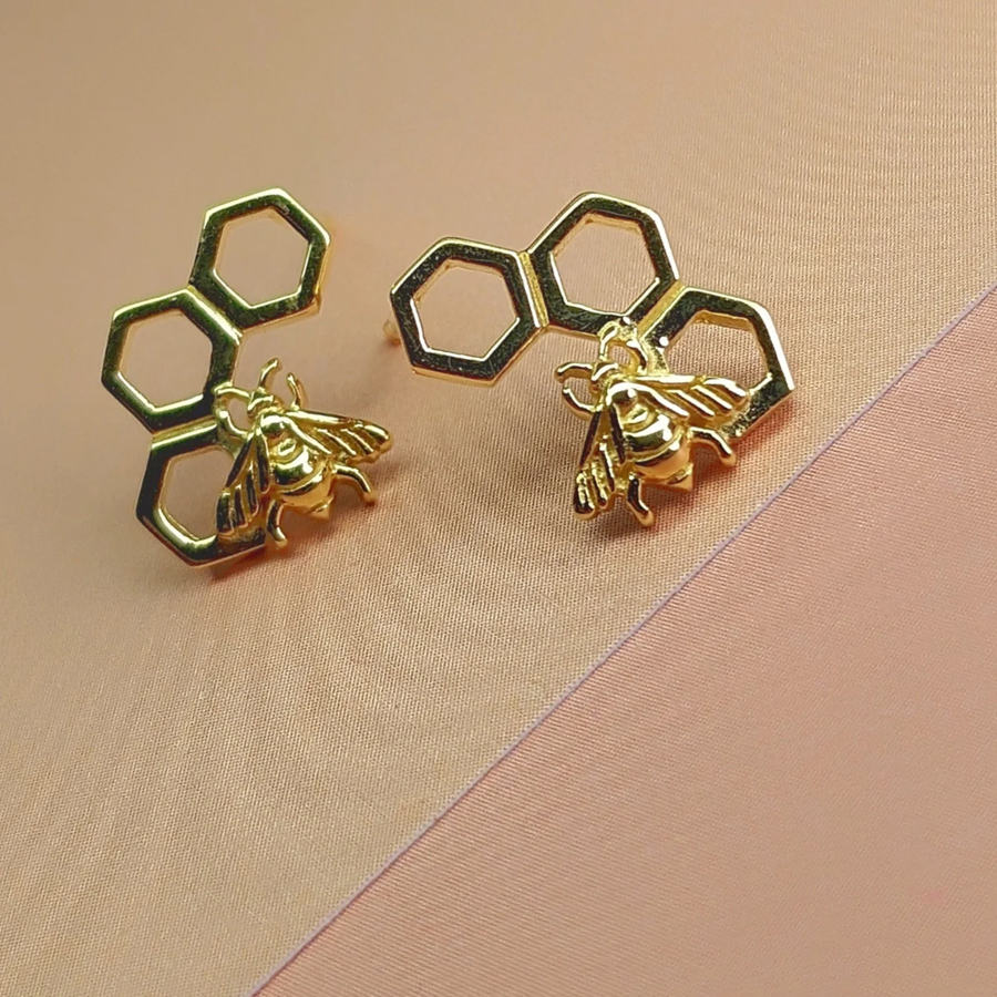 Vurchoo Gold Bumblebee Stud Earrings
