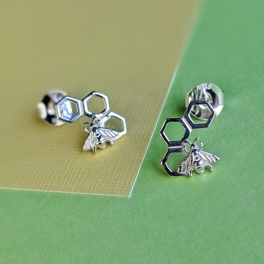 Vurchoo Silver Bumblebee Stud Earrings