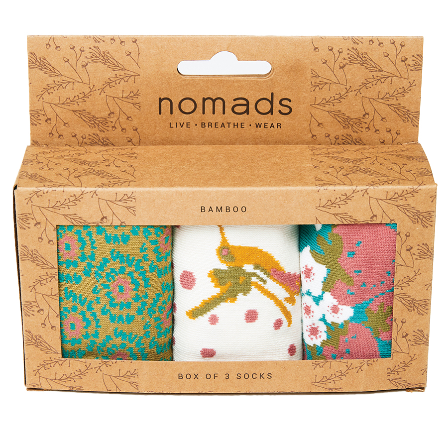 Nomads Birds and Berries Bamboo Sock Gift Box - 3 Pairs