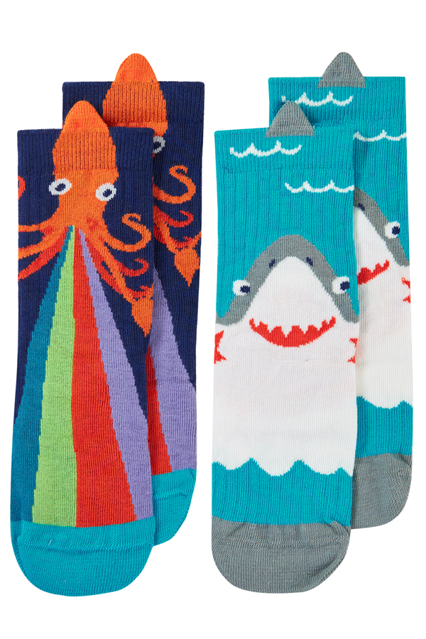 Frugi Shark & Squid Socks - Pack of 2