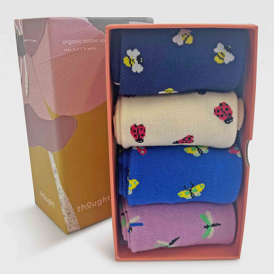 Thought Cloris Insect Organic Cotton Socks Gift Set - UK4-7 - 4 Pairs