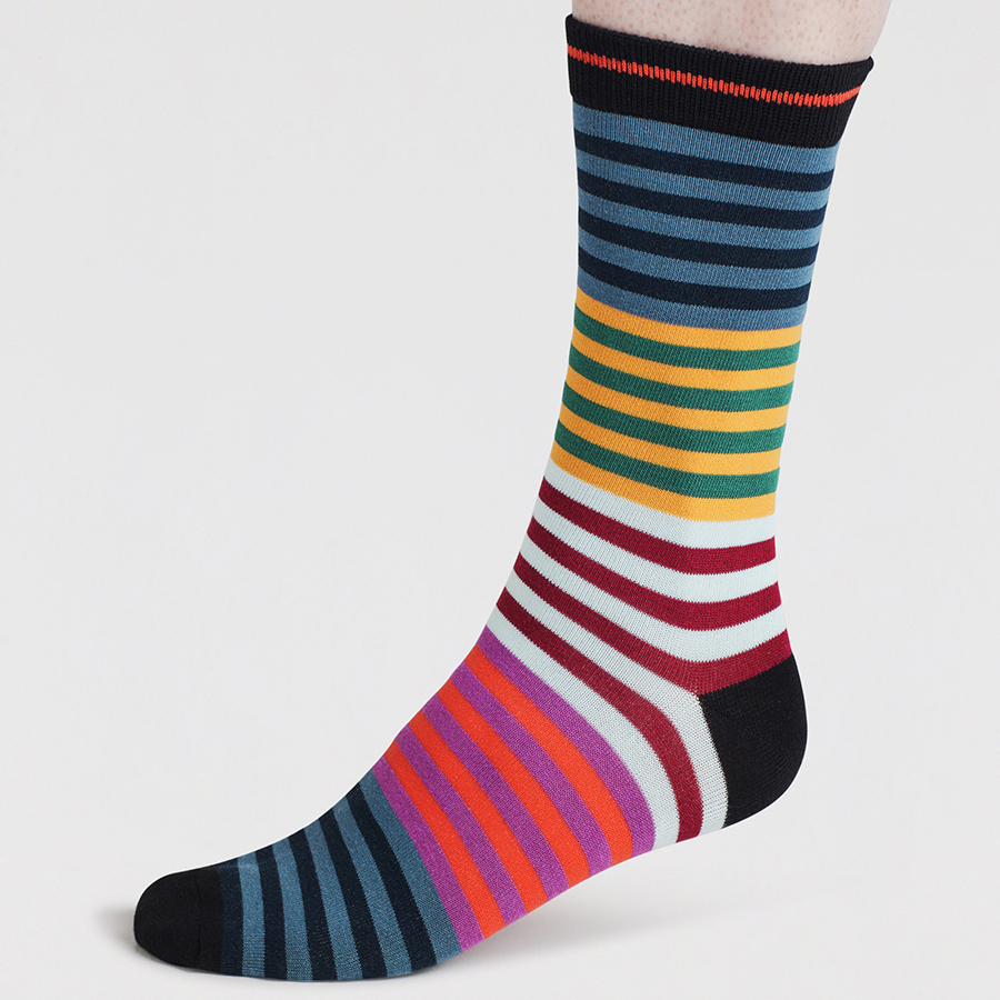 Thought Falon Stripe Bamboo Socks - Black - UK7-11