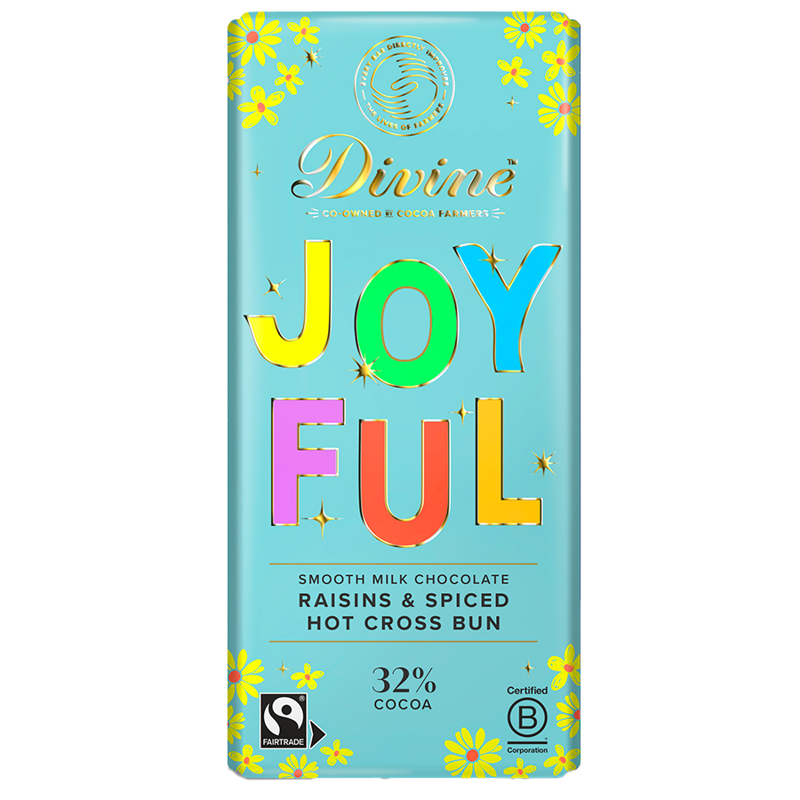 Divine Joyful Easter Chocolate Bar - Raisins & Hot Cross Bun - 180g