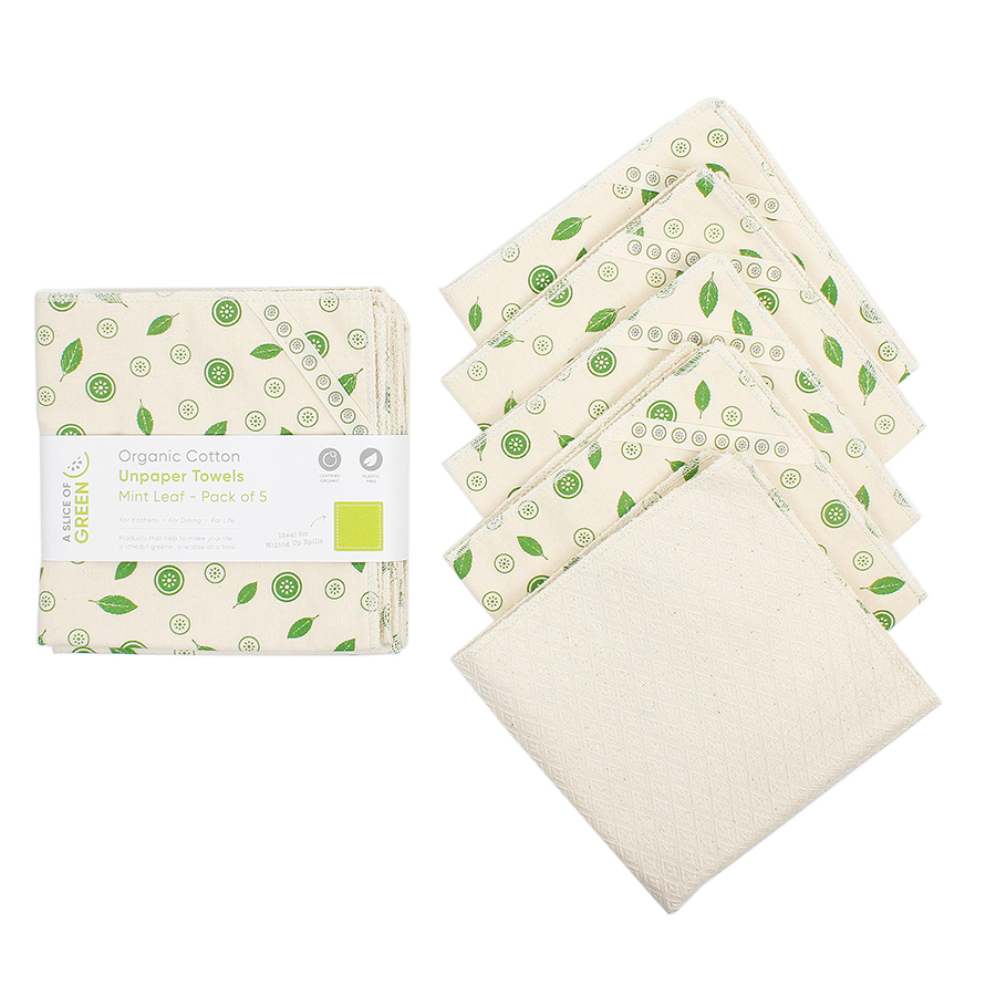 A Slice of Green Cotton Unpaper Towels - Mint Leaf - Pack of 5