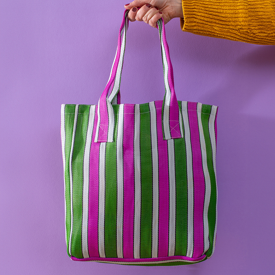 Ian Snow Striped Recycled Tote Bag - Green & Purple