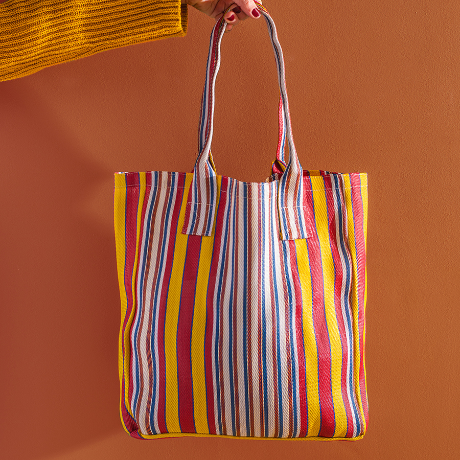 Ian Snow Striped Recycled Tote Bag - Red & Yellow