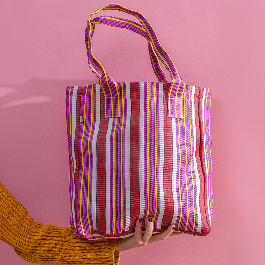 Ian Snow Striped Recycled Tote Bag - Red & Purple