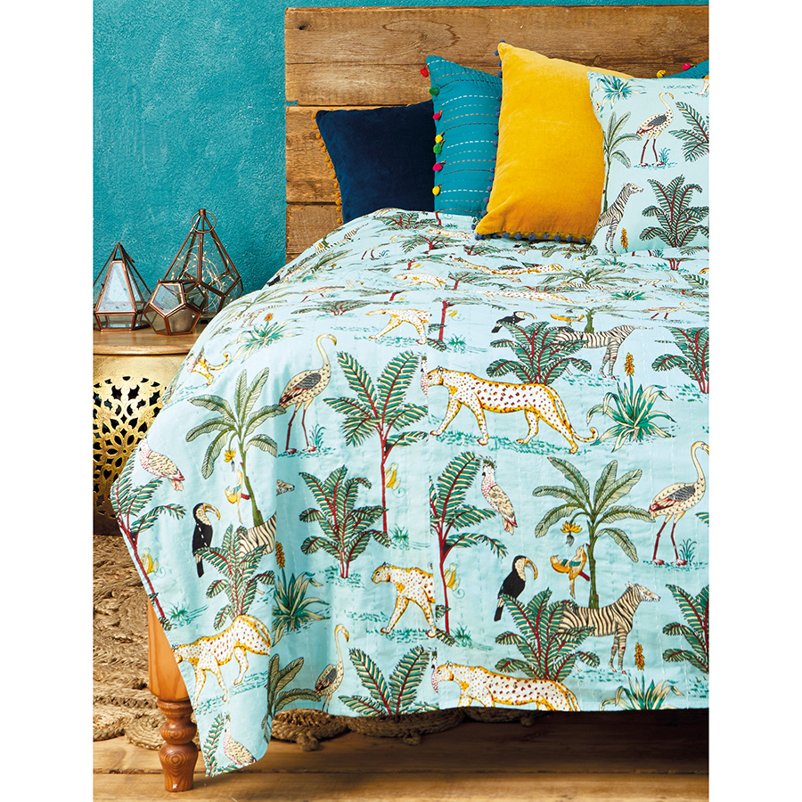 Kantha Jungle Print Bed Throw - Jade - 230 x 200cm