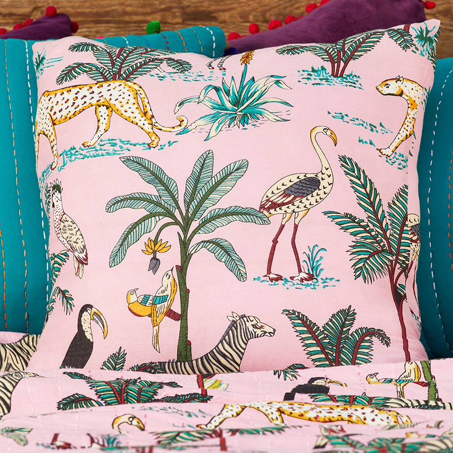 Jungle Print Cushion Cover - Pink - 45 x 45cm