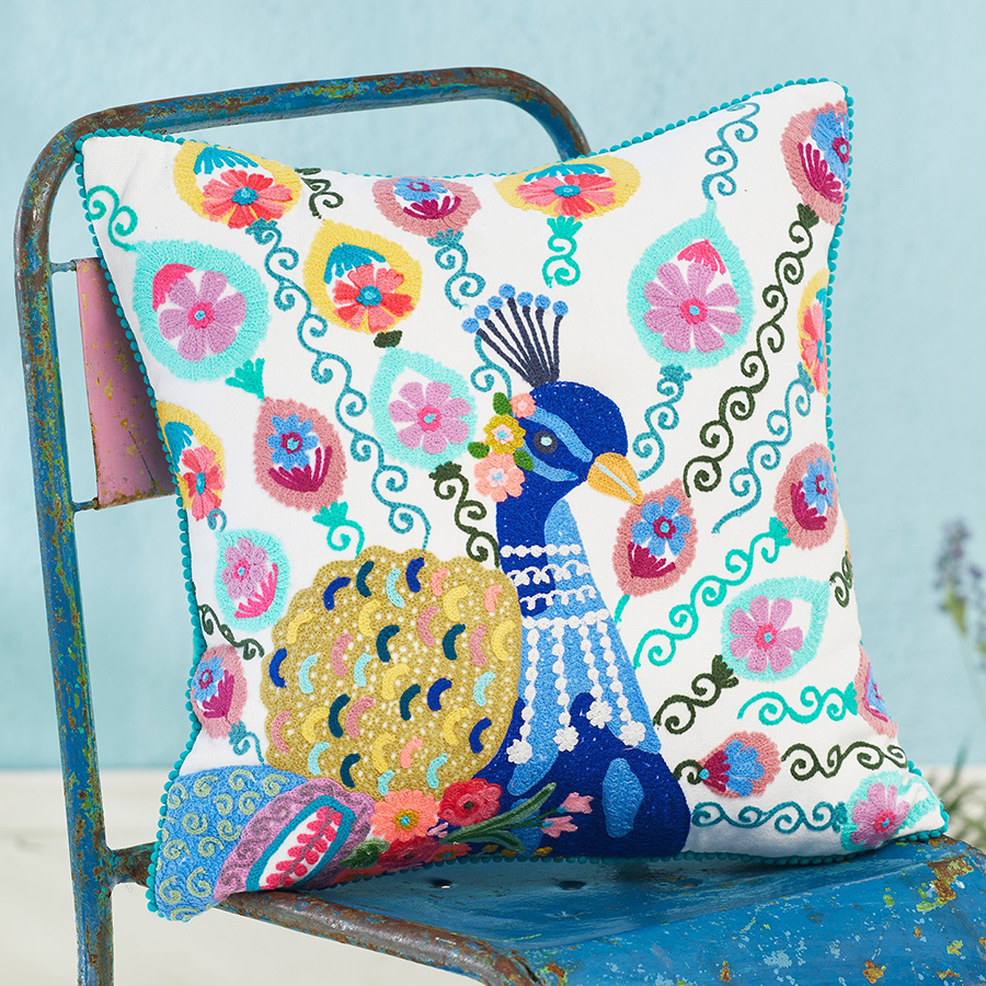 Mahima Embroidered Peacock Cushion Cover - 45 x 45cm