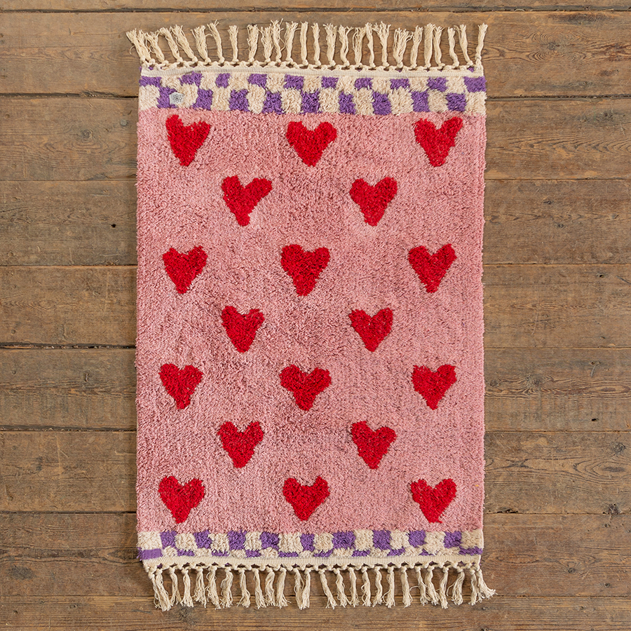 Ian Snow Agatha Pink & Red Heart Recycled Cotton Rug