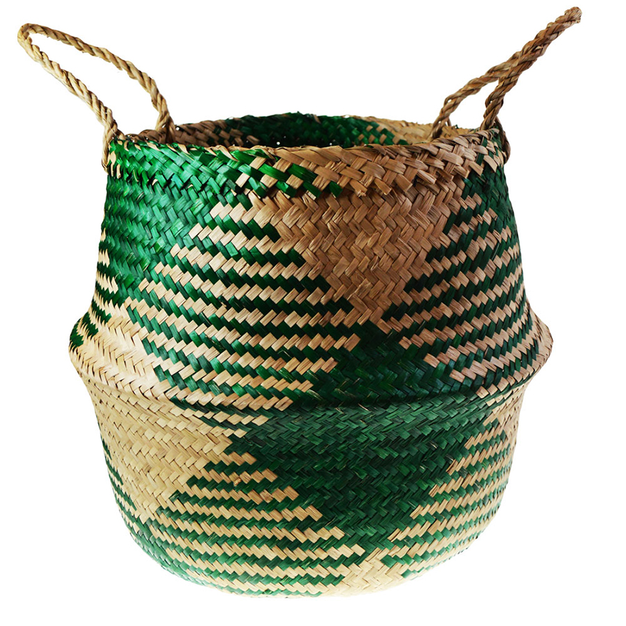 Woven Seagrass Basket - Natural & Green