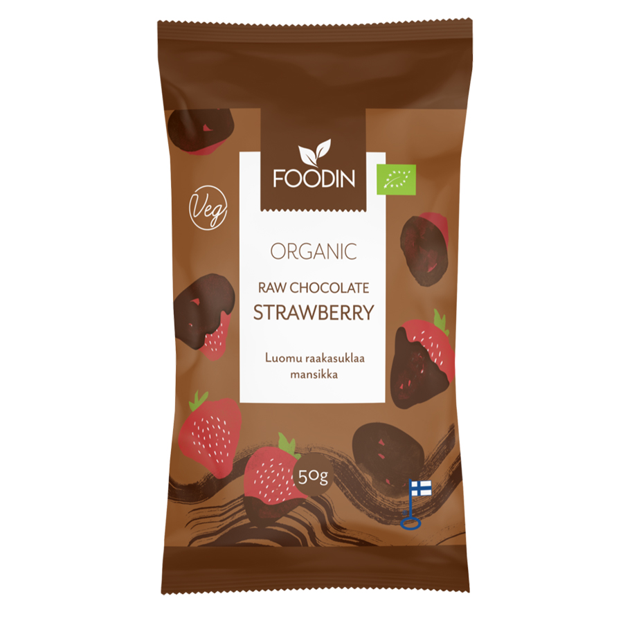 Foodin Organic Raw Chocolate Coated Strawberry - 50g