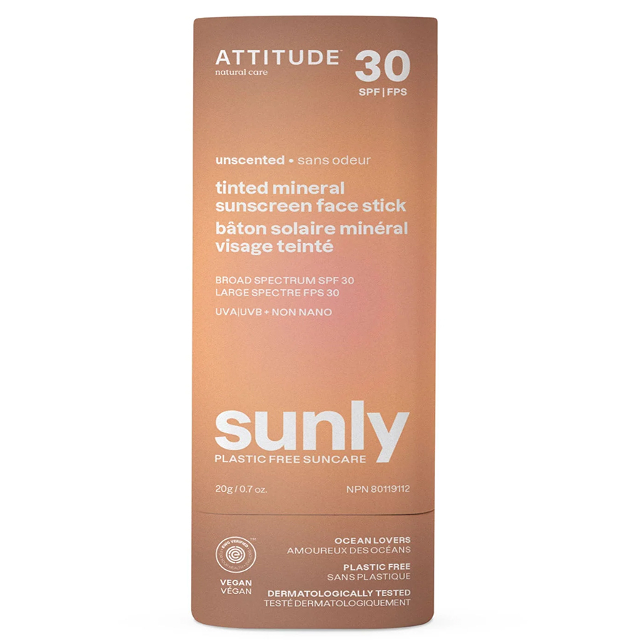 ATTITUDE Sunly Tinted Mineral Face Sunscreen Stick - Unscented - 30 SPF - 20g