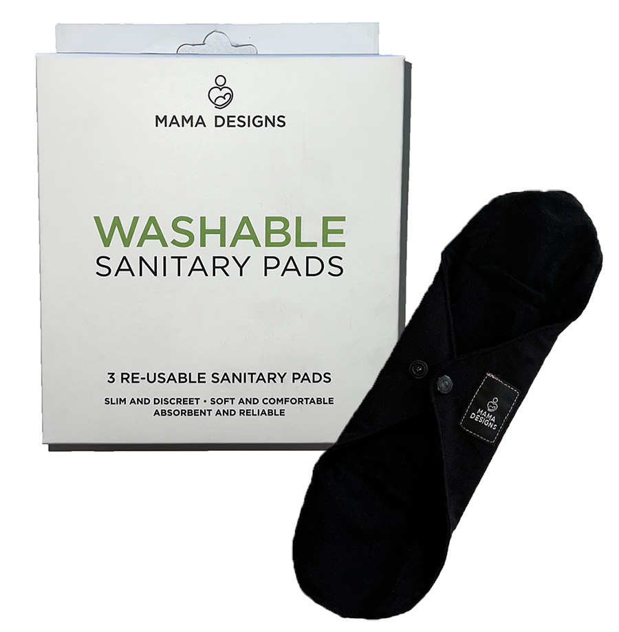 Mama Designs Washable Reusable Black Pads - Regular - Pack of 3