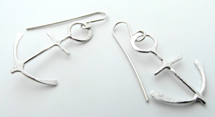 La Jewellery Recycled Anchor Silver Earrings