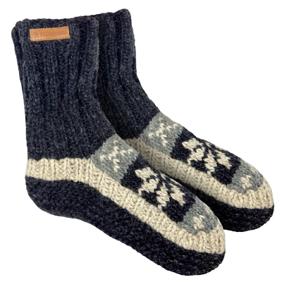 Mens Snowflake Lined Sofa Socks - Charcoal