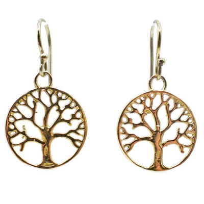 Fair Trade Gold Coloured Tree of Life Earrings