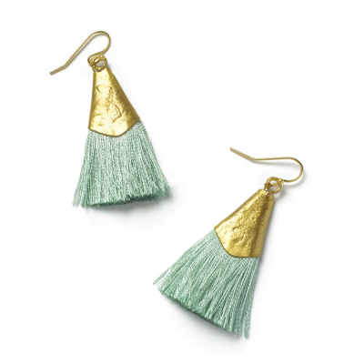 So Just Shop Gold Kiara Earring - Mint Green Tassel