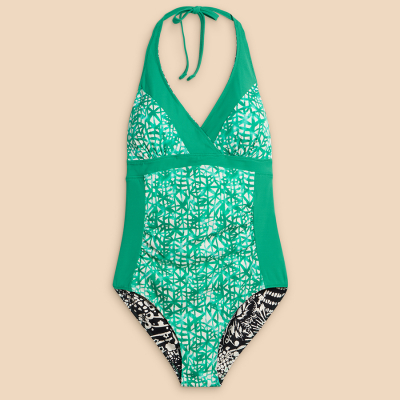 White Stuff Recycled Sunshine Reversible Swimsuit - Green