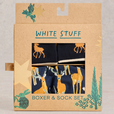 White Stuff Organic Boxers & Socks Gift Set - Stag