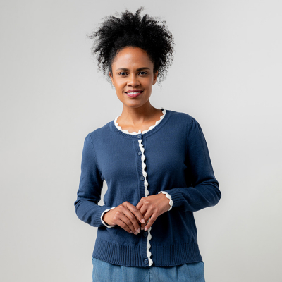 Lily & Me Lucy Cardigan Scallop Edge - Navy & White