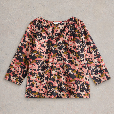 White Stuff Rae Organic Cotton Top - Pink Print