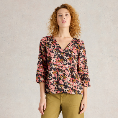 White Stuff Rae Organic Cotton Top - Pink Print