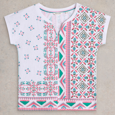 White Stuff Nelly Notch Neck Tee - White Print