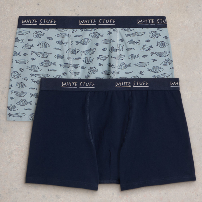 White Stuff Plain & Print Boxers - Navy Multi - Pack of 2