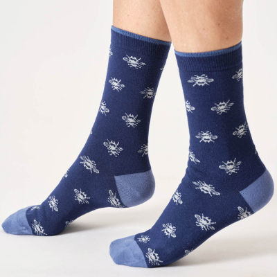 Thought Bee Outline Bamboo Crew Socks - Midnight Blue - UK4-7