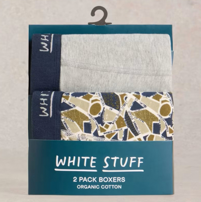 White Stuff Hove Print & Plain Organic Boxers - Grey Mix - 2 Pairs