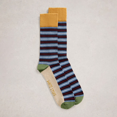 White Stuff Rib Stripe Organic Ankle Socks - Blue