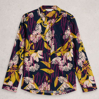 White Stuff Sophie Organic Cotton Patterned Shirt - Navy