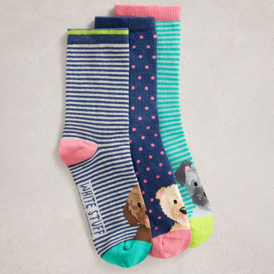 White Stuff Womens Dog Pals Organic Ankle Socks - 3 Pairs
