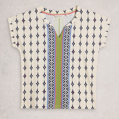 White Stuff Nelly Notch Fairtrade Tee - White Multi