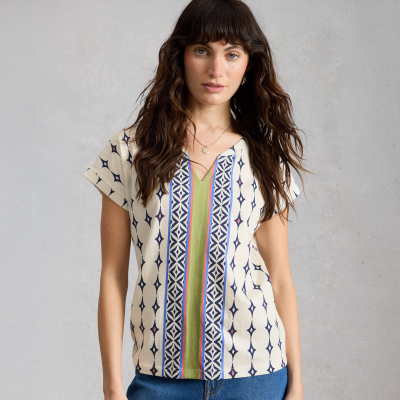White Stuff Nelly Notch Fairtrade Tee - White Multi