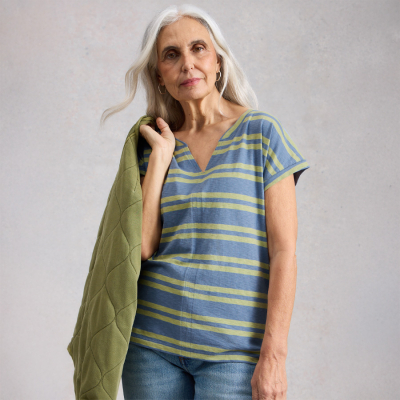 White Stuff Nelly Notch Fairtrade Tee - Blue Stripe