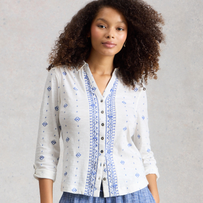 White Stuff Fairtrade Annie Jersey Shirt - White Print