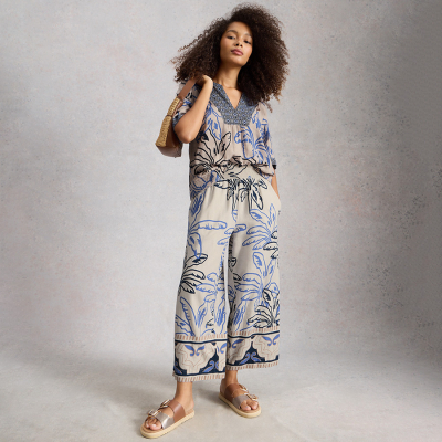 White Studd Shelly Linen Blend Culottes - Ivory